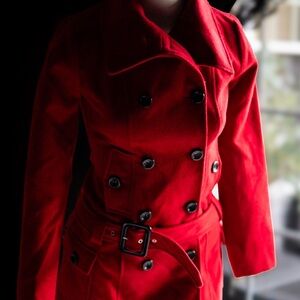 A. Byer Vibrant Red Trench Coat